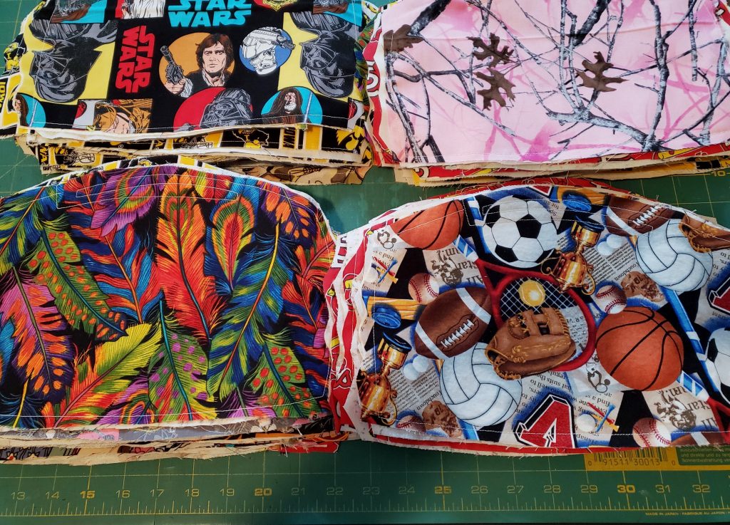 Shows fabric designs for making masks